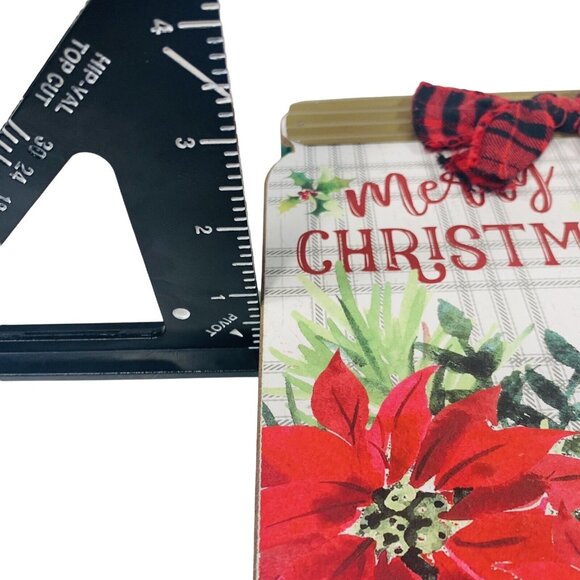 Merry Christmas Mason Jar Wood Sign Rustic Farmhouse Plaid Bow Holiday Decor - Picture 8 of 10